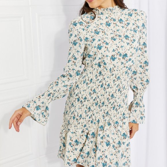 Petal Dew Meadowscape Floral Smocked Mock Neck Mini Dress - Picture 3 of 7